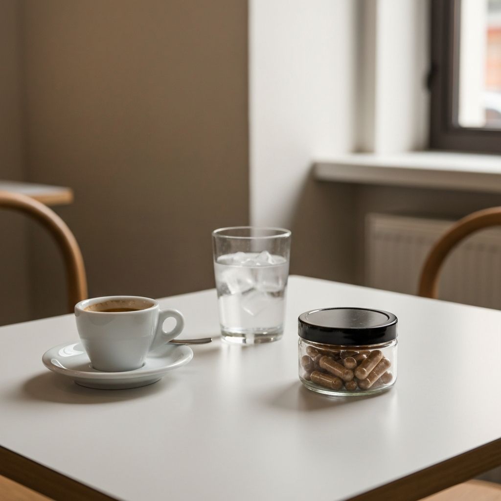 Wiener Café-Tisch mit Espresso, Wasser und Supplement-Glas